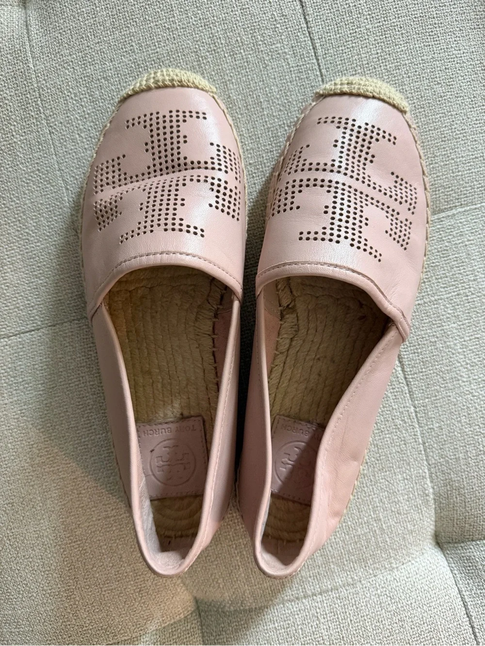 Tory Burch Blush Pink Perforated Leather Espadrille Flats